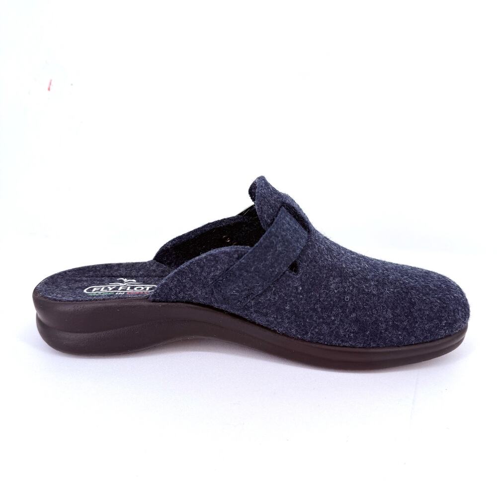 Fly Flot Felt Clog Slip On Slippere Shoes Womens Sz 40 9 Navy Blue Buckle Italy - Picture 4 of 9